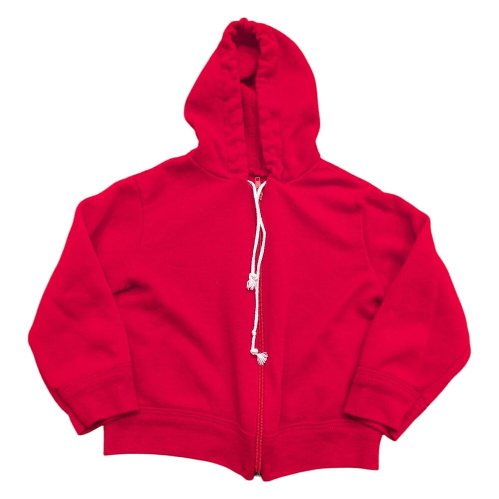 70s / 80s Youth Solid Red Hooded Full Zip Sweatshirt